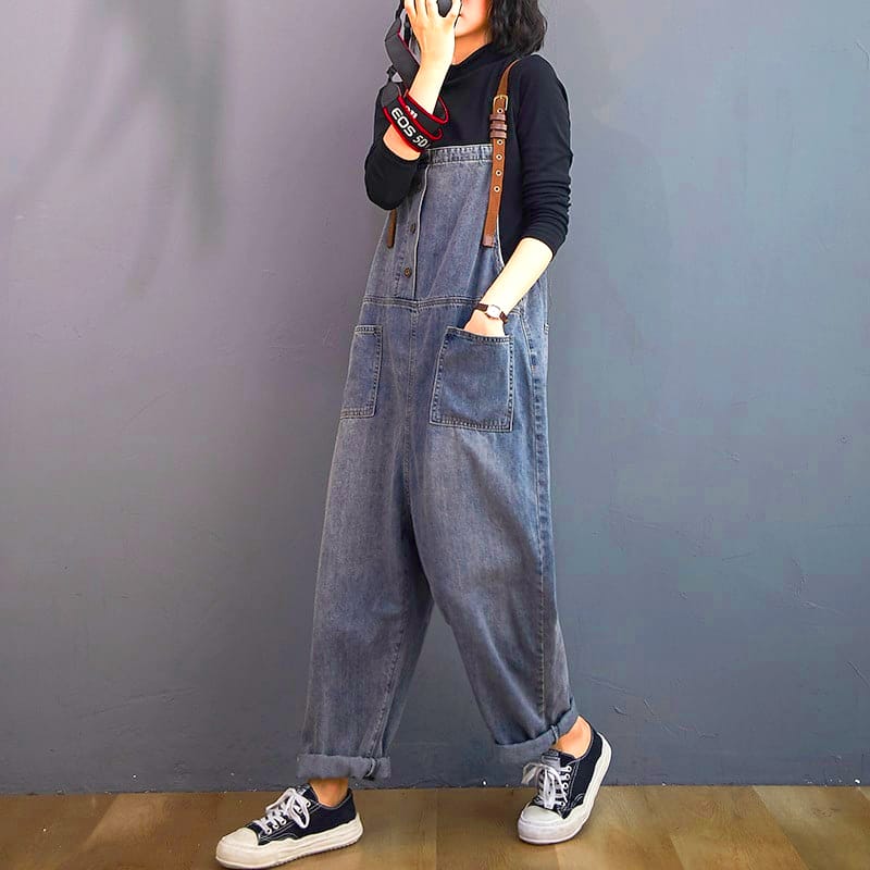 Korean Streetwear Holes Loose Denim Overalls Rompers Womens Jumpsuit Casual  Girls Long Suspenders Jeans Ladies Trousers | Wish